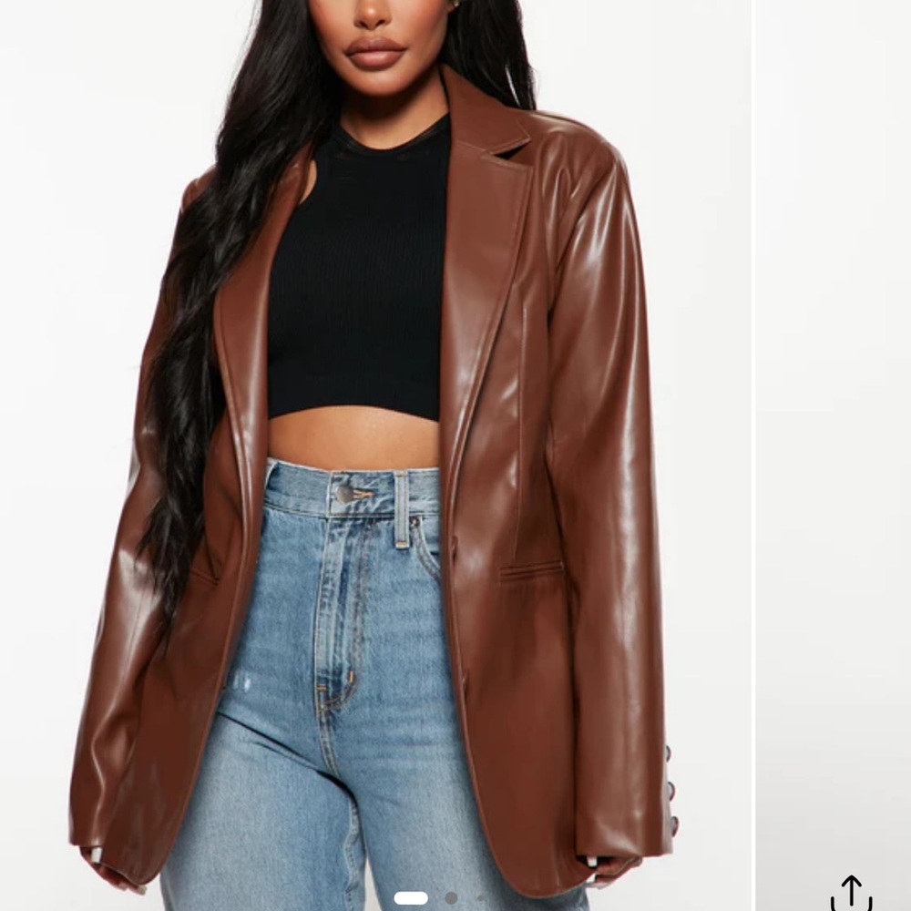 Fashion Nova Chocolate Faux Leather Blazer